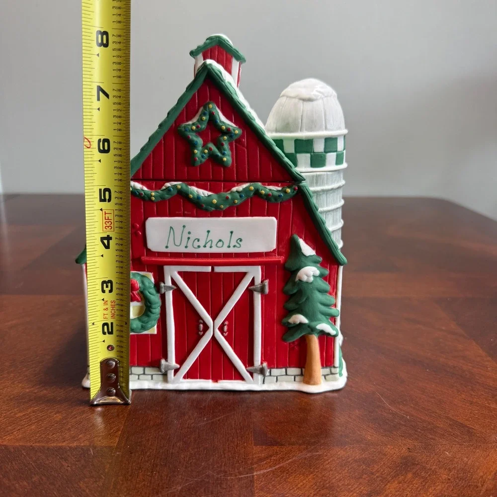 Rustic Ceramic Holiday Barn Lidded Jar Winter‎ Farmhouse Christmas Decor Nichols
